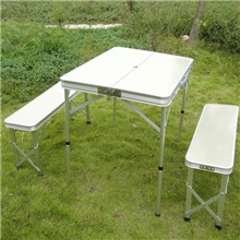 供应热卖手提式铝合金折叠桌椅套装便携广告桌折叠桌厂家
