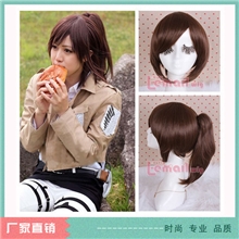 兰媚儿cosplay假发进击的巨人萨莎&middot;布劳斯棕色30cm棕色马尾CB62