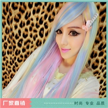 兰媚儿原宿时尚lolita渐变长直发挑染漂染彩虹cos假发CB55