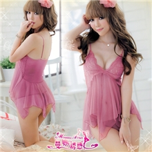 0316性感V胸领粉色诱惑性感内衣多边睡裙配送T裤