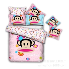 可爱卡通猴头纯棉斜纹四件套批发蓝色大猴头四件套