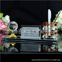 【专业】水晶笔筒水晶办公三件套摆件商务礼品可刻公司LOGO