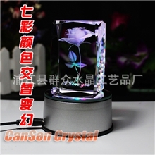 情人节送礼发光旋转水晶玫瑰花婚庆用品批发水晶内雕工艺品