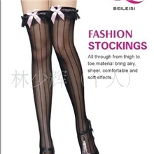 2075#爆款竖条立体花边粉结长筒丝袜/抢手大腿袜
