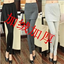 秋冬新款打底裙裤包臀百褶侧拉链假两件打底裤裙加绒加厚保暖裤