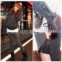 批发2013秋冬款加厚加绒侧拉链打底裤九分裤显瘦小脚裤铅笔裤