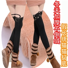 假高筒袜加厚冬季小猫加绒打底裤保暖裤踩脚假透肉显瘦保暖打底裤