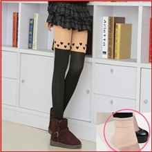 冬季新款爱心假高筒加厚保暖裤假透肉双层保暖不倒绒踩脚打底裤
