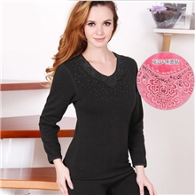 女士保暖内衣套装烫钻加厚加绒低领外穿精梳棉纯色厂家批发510