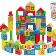 木制益智玩具/100粒数字字母积木巧之木批发启蒙桶装积木玩具批发