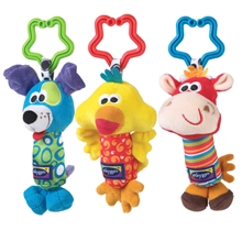 Playgro三个装动物棒棒手摇铃婴儿手抓摇铃玩具车床挂益智玩具