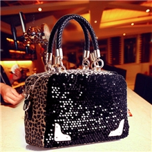 新款包包时尚休闲豹纹女包亮片包包编织手提包方形女士包单肩斜跨