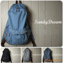 出口日本原单女士外贸牛仔条纹双肩包