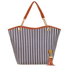 爆款时尚个性休闲帆布女包竖条纹混搭单肩包手提包链条潮包特价