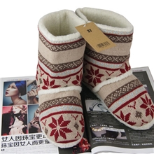 特价外贸毛绒保暖家居棉靴毛线室内女士靴子冬季鞋中长雪地靴