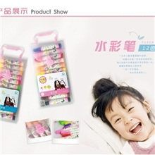 批发韩版云彩面包12色儿童水彩笔套装环保可洗高级盒装真彩画笔