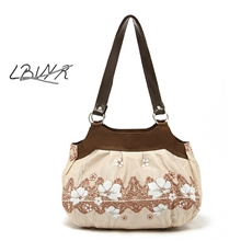 厂家直供出口法国Ibvyr休闲和风系米色素雅花朵女包手提单肩包