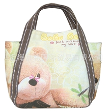 热销女款手提包小熊印花包包韩国潮流包手绘可爱动物图案包包