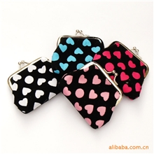 零钱包批发毛绒爱心圆点布艺零钱包铁扣包可当圣诞小礼品外贸原