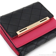 韩国fromb镀金亮钻搭扣双彩搭配时尚菱格天然牛皮短款女钱包