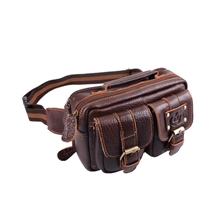 新款热销男士多功能小包真皮单肩复古横款腰包真牛皮斜跨男包