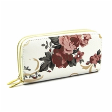 台州厂家真供QB019双拉链玫瑰花图案中长款女士钱包现货批发定做