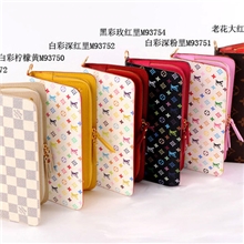 批发女士咖啡格老花长款真皮七彩牛皮钱包手拿包白云皮具城