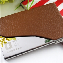 正品不锈钢镜面抛光黑红棕压纹高档皮革商务白领名片盒名片夹