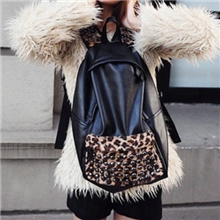 2013新款个性女包双肩书包复古PU拼接豹纹铆钉潮包韩版学生背包