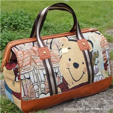 厂家供应大容量时尚卡通可爱手提包加厚棉麻布料旅行包手提包