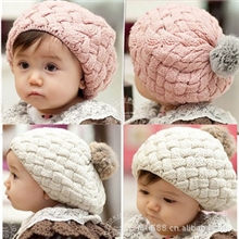 三色带吊牌高品质真毛球儿童蛋糕帽