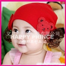 新款婴儿帽子/儿童假发帽/春秋款时尚帽子两个小熊刺绣帽