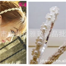 ViVi新款棉质珍珠蕾丝发箍发卡头箍