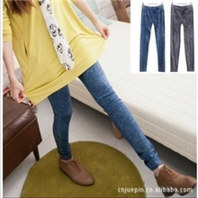 四季百搭女装修身九分仿牛仔裤打底裤雪花铅笔裤批发