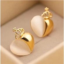 E214韩版耳饰猫眼石月光石皇冠爱心耳钉耳环批发厂家直销