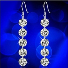 EE0015925纯银韩版时尚女式长款锆石耳环耳坠耳钉饰品批发