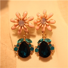 韩国新款饰品波西米亚雏菊花朵蓝色大宝石水钻耳环耳饰女款