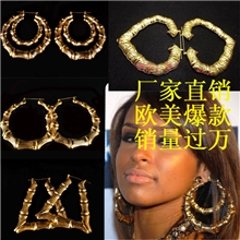 外贸热销义乌超大竹节耳环欧美夸张金色大圈hiphop街舞耳坠耳饰