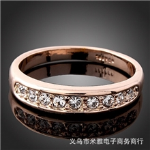 工厂直销韩版镀真金玫瑰金情侣戒指质量保证百搭单排小钻尾戒