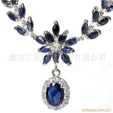 供应925银天然特A蓝宝石项链链牌珠宝首饰手工加工SJ0001S韩版