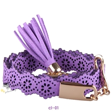 新款女式外贸皮带超美压花镂空腰带糖果色女士百搭细腰链批发