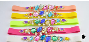 奢华水钻宝石腰带巴洛克彩色水钻细腰带松紧腰封