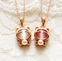 伊泰莲娜红苹果可爱招财猫萌猫猫眼石项链可爱韩版