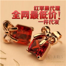 红苹果正品高档时尚红石榴锆石镀白金合金耳环耳钉批发