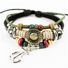 混批A0182B锚合金挂坠民族个性手链时尚牛皮手链厂家直销
