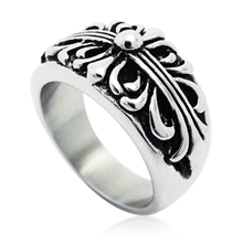 复古饰品窄版十字花克罗星纹男士钛钢戒指权志龙明星同款SA320