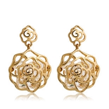 E5017夸张女款OL风格水晶玫瑰花语耳环耳饰日韩饰品批发