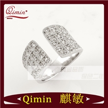 麒敏时尚戒饰高档微镶锆石925纯银镀白金精品钻石戒指