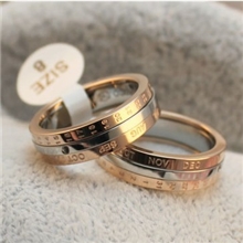 批发意大利蒂芙尼双色月份可转动钛钢玫瑰金彩金年轮转运情侣戒指