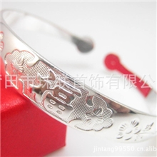 手镯加工厂家地摊批发苗银手镯地摊热卖银手镯开口半珠手镯